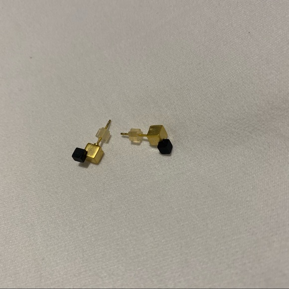 Black and Gold Cube Studs - Picture 3 of 4